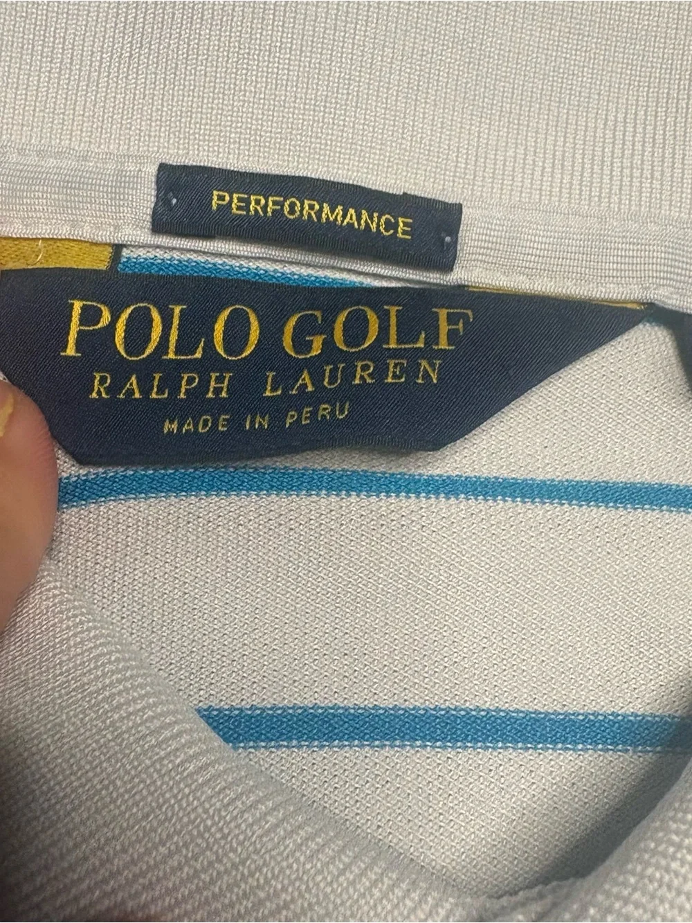 Ralph Lauren Polo Golf White Blue Stripes Men's L Pima Cotton